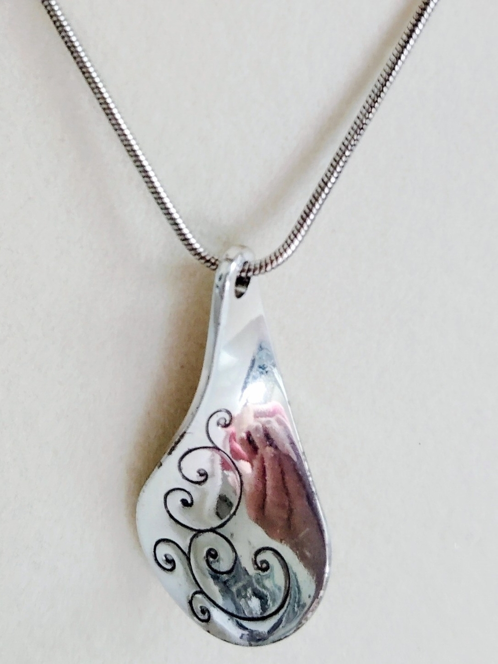 Brighton Silver-tone Teardrop Necklace with Engraved Scroll Design